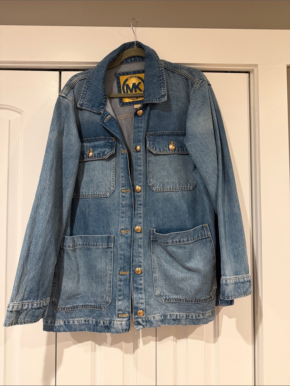 Michael Kors Medium Wash Blue Denim Jacket with Gold Buttons XL